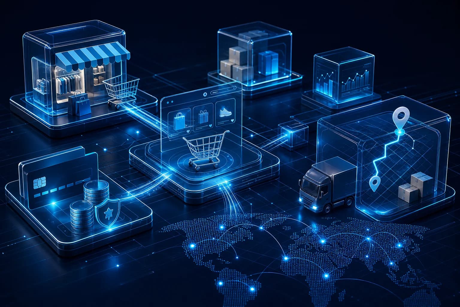 Smart commerce modules with secure payment and logistics data flows